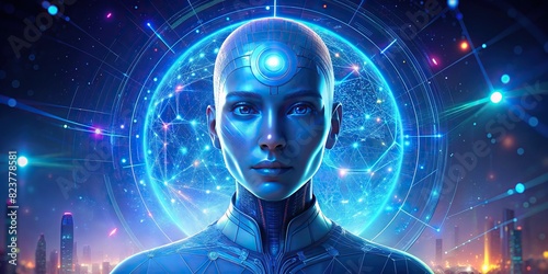 A futuristic stock photo of a person interacting with Chatgpt AI technology  showcasing the use of deep learning neural networks for smart business solutions 