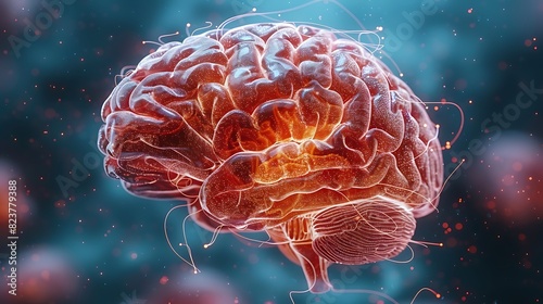 Neurology illustration of human brain highlighting the cerebrum cerebellum and brainstem with labels
