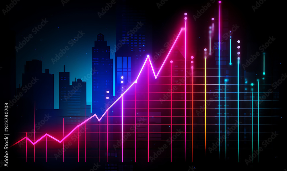 Neon business graph, a fresh approach to business analysis and research, It means to thrive and grow Neon business graph, a fresh approach to business analysis and research, It means to thrive and grow