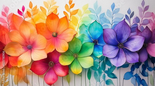 Fototapeta Naklejka Na Ścianę i Meble -  Rainbow Watercolor Painting, flowers, background texture