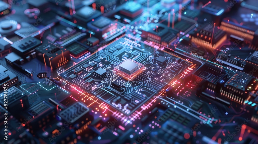 Quantum computer concept with CPU Processor quantum qubit intelligent computing technology
