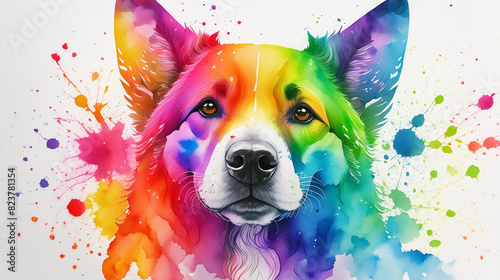Rainbow Watercolor Painting, dog canine pet,  background texture photo