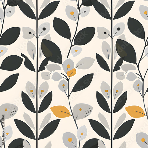 Seamless Pattern Inspired by Scandinavian Design Leaves and Flowers, Perfect for Modern Home Decor, Textiles, Wrapping Paper, Wallpaper, Fabric Print, Greeting Cards
