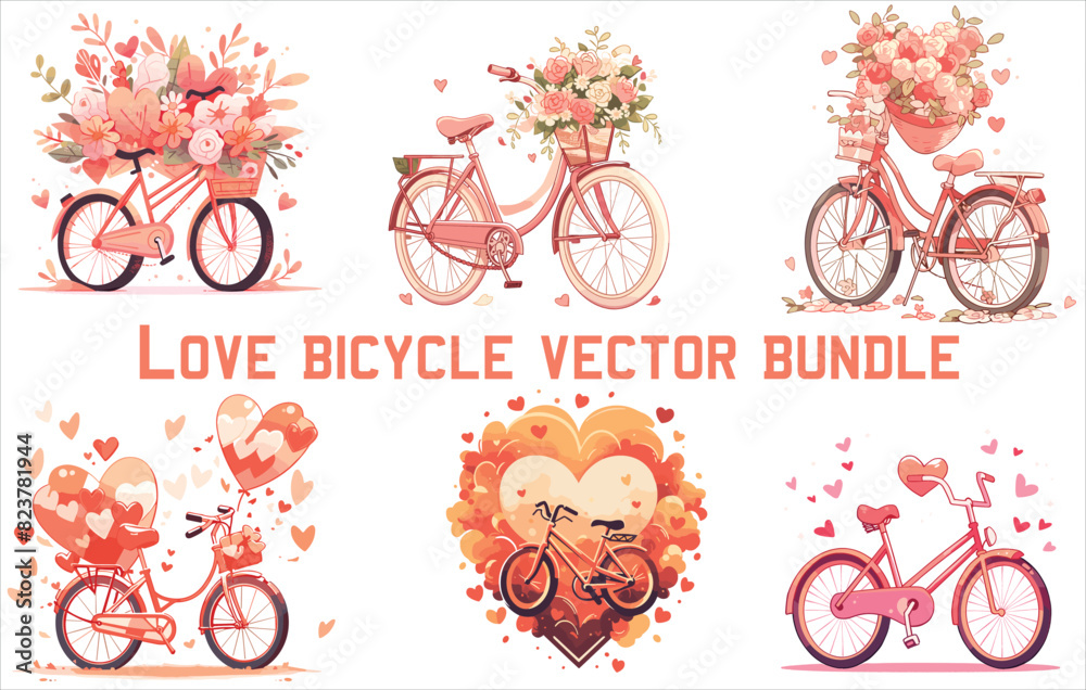 love bicycle vector bundle, valentine's day bicycle, couple bicycle,