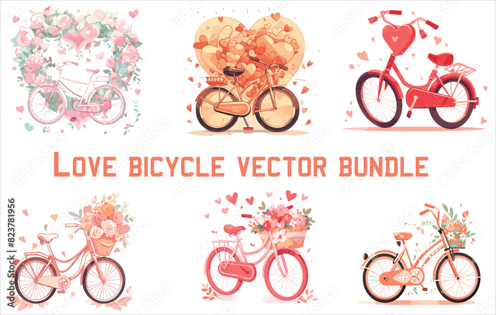 love bicycle vector bundle, valentine's day bicycle, couple bicycle,