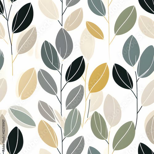 Seamless Pattern Inspired by Scandinavian Design Leaves and Flowers, Perfect for Modern Home Decor, Textiles, Wrapping Paper, Wallpaper, Fabric Print, Greeting Cards