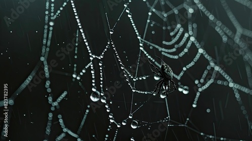 Rain drops on a spider web. Morning dew droplets on a spider web 