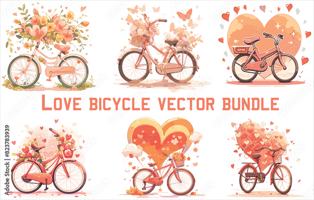 love bicycle vector bundle, valentine's day bicycle, couple bicycle,