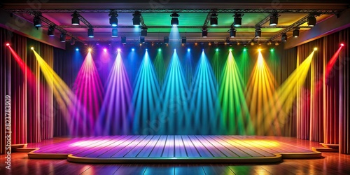 Colorful theater stage illuminated by spotlight 