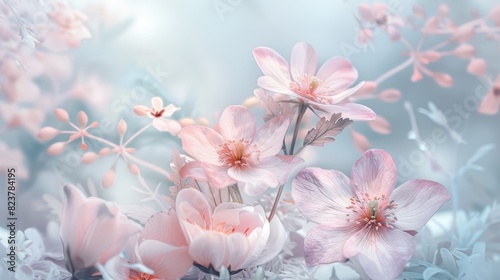 a composition of Flowers Leaves Nature pastel colors 