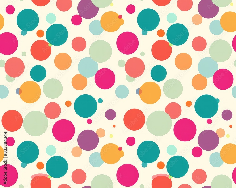 A pattern with colorful polka dots on cream background. A pattern with colorful polka dots on cream background.