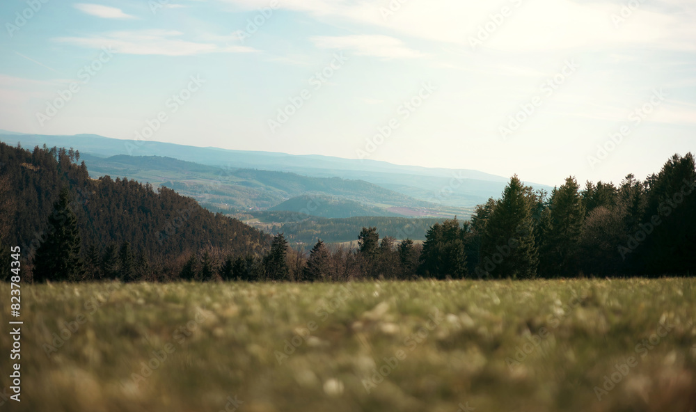 Landscape of a clearing in the mountains with a view of the mountain peaks. Polish Carpathians Landscape of a clearing in the mountains with a view of the mountain peaks. Polish Carpathians