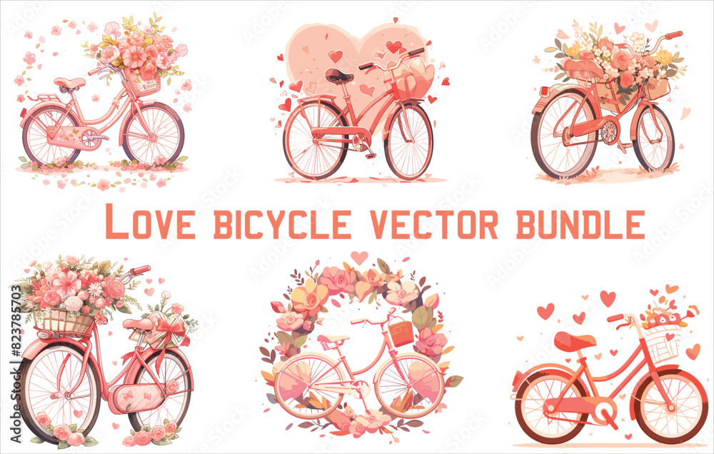 love bicycle vector bundle, valentine's day bicycle, couple bicycle,
