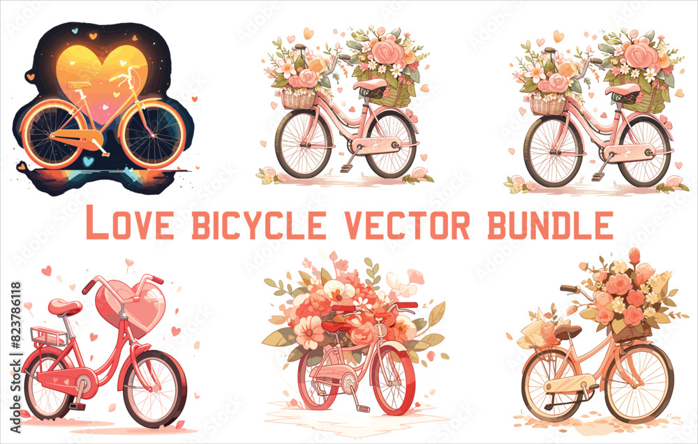 love bicycle vector bundle, valentine's day bicycle, couple bicycle,
