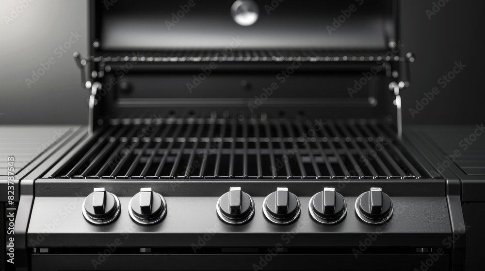 A black grill with a wooden board on top of it A black grill with a wooden board on top of it