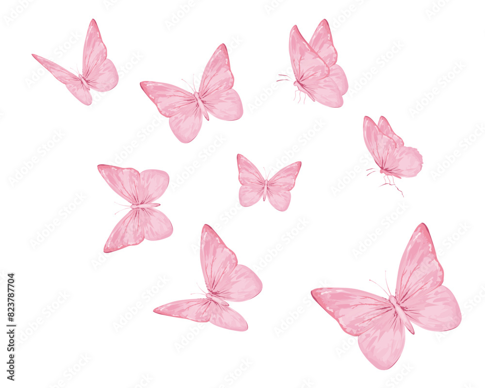 pink watercolor and butterflies illsutration pink watercolor and butterflies illsutration