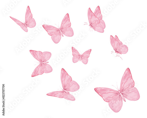 pink watercolor and butterflies illsutration photo