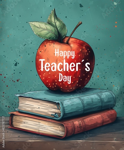 Illustrated Teacher's Day Background - Books and Apples