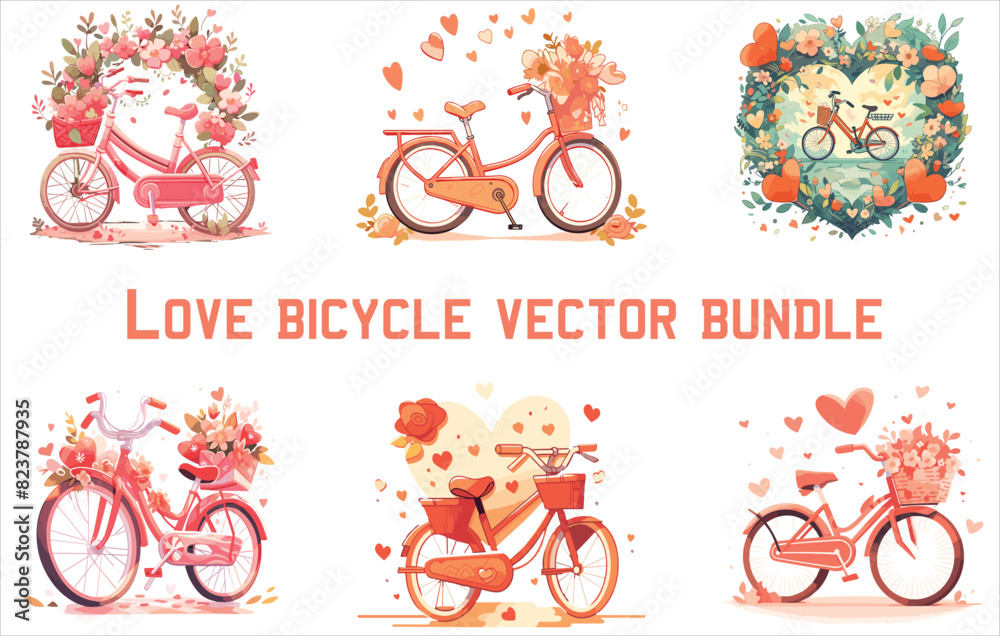love bicycle vector bundle, valentine's day bicycle, couple bicycle,