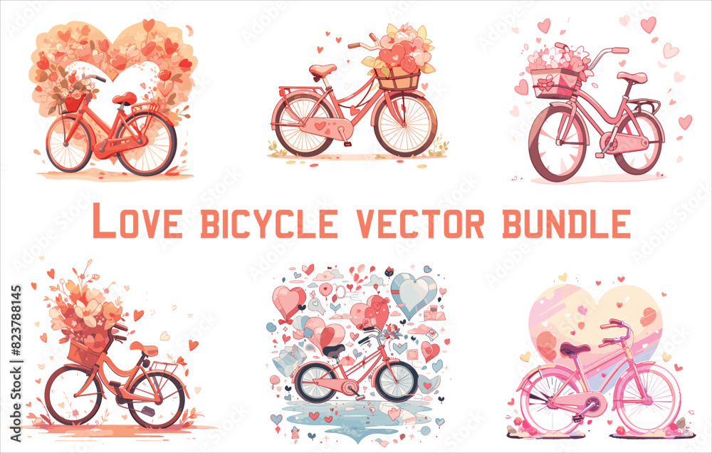 love bicycle vector bundle, valentine's day bicycle, couple bicycle,