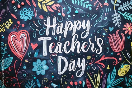 Handwritten text saying Happy Teacher's Day - Colorful Teacher's Day Background