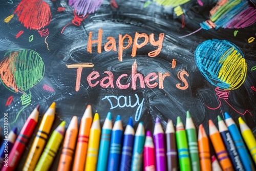 Handwritten text saying Happy Teacher's Day - Colorful Teacher's Day Background