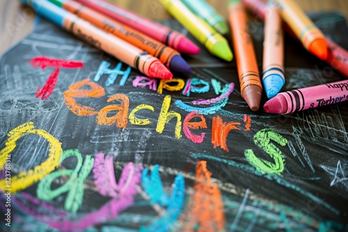 Handwritten text saying Happy Teacher's Day - Colorful Teacher's Day Background