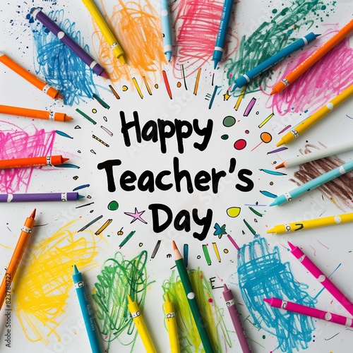 A text that says Happy Teacher's Day written with colored pencils