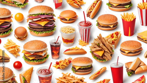 Fast food on white background  Generative AI