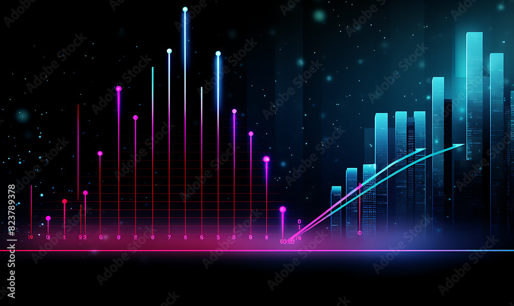Neon business graph, a fresh approach to business analysis and research, It means to thrive and grow Neon business graph, a fresh approach to business analysis and research, It means to thrive and grow