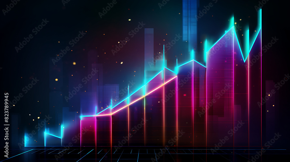 Neon business graph, a fresh approach to business analysis and research, It means to thrive and grow Neon business graph, a fresh approach to business analysis and research, It means to thrive and grow