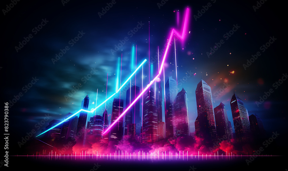 Neon business graph, a fresh approach to business analysis and research, It means to thrive and grow Neon business graph, a fresh approach to business analysis and research, It means to thrive and grow