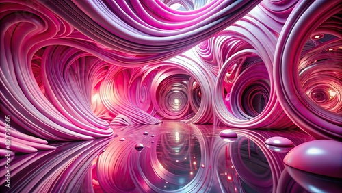 Abstract pink paint swirls in a futuristic 3d setting with background