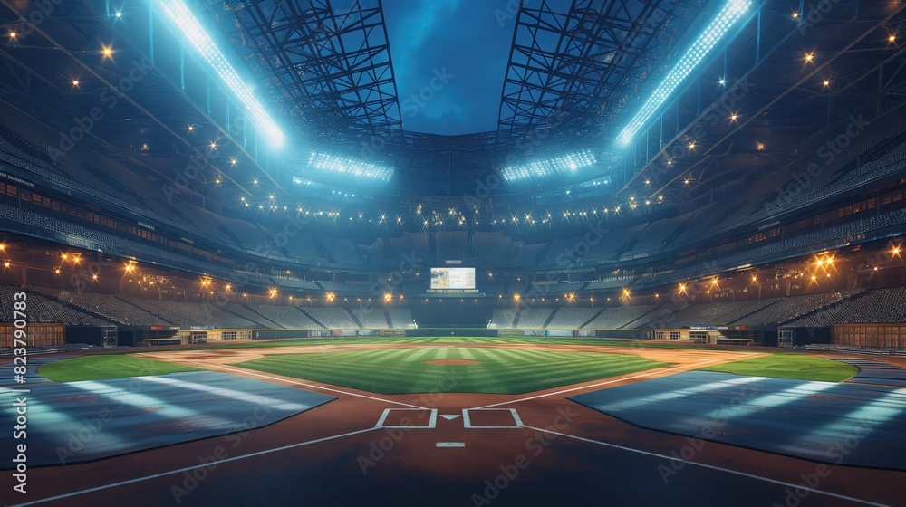 At a baseball stadium, a large group of spectators enjoy watching a game At a baseball stadium, a large group of spectators enjoy watching a game