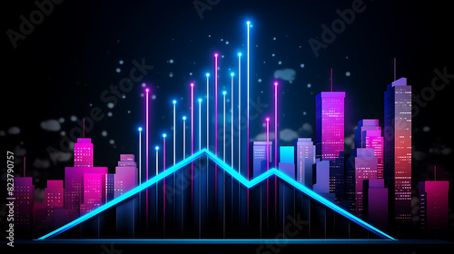 Neon business graph  a fresh approach to business analysis and research  It means to thrive and grow