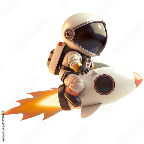 Astrounout riding a rocket, 3d cartoon. Transparent background, suitable for education, science and design elements