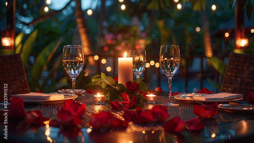 Romantic candlelight dinner date setting. Romantic candlelight dinner date setting.