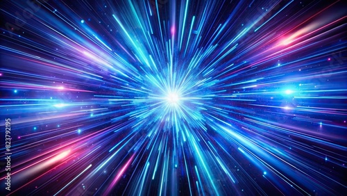 Blue and purple light streaking through dark space background, creating a hyper-speed warp effect
