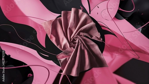 Abstract background, cambric fabric texture, pink and black colors. photo