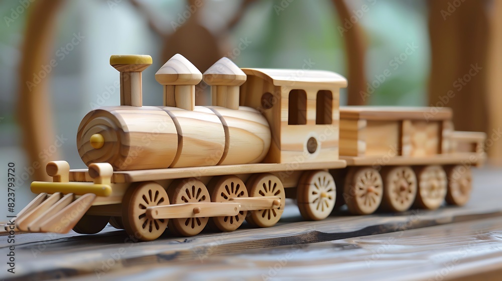 wooden toy train eco natural plaything for kid baby playing and development