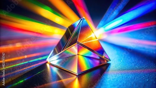 Close up shot of rainbow light prism refracting colorful patterns 