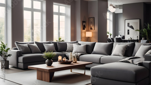 Stylish modern interior design living room, Generative AI