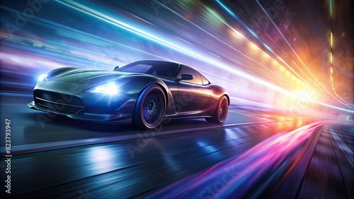 Close-up of a racecar speeding by with intense motion blur effect © artsakon