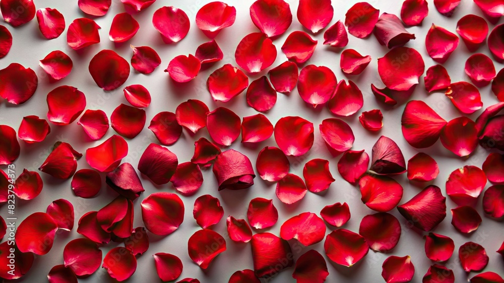 Collection of red rose flower petals isolated on backdrop