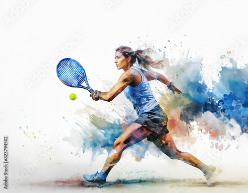 Wallpaper Mural Watercolor of a padel tennis player in action, surrounded by a vibrant burst of energy. Generative Ai Torontodigital.ca