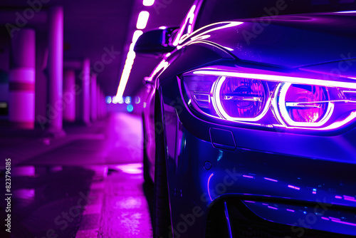 Violet car lights at night