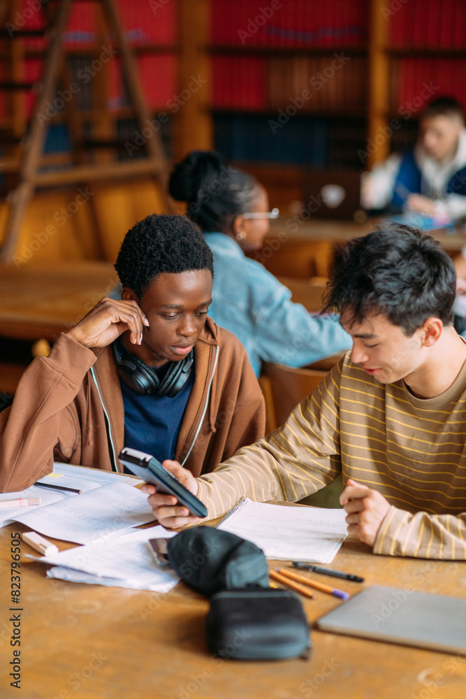 Students learning in library 