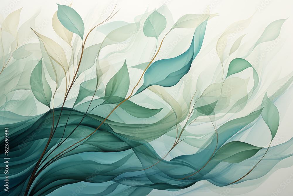 Abstract Illustration of Soothing Leaves with Soft Green Hues 