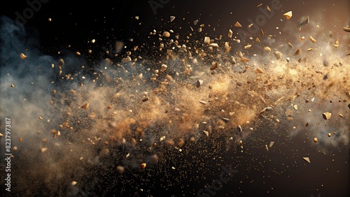 Flying debris and dust particles isolated on background #823797387