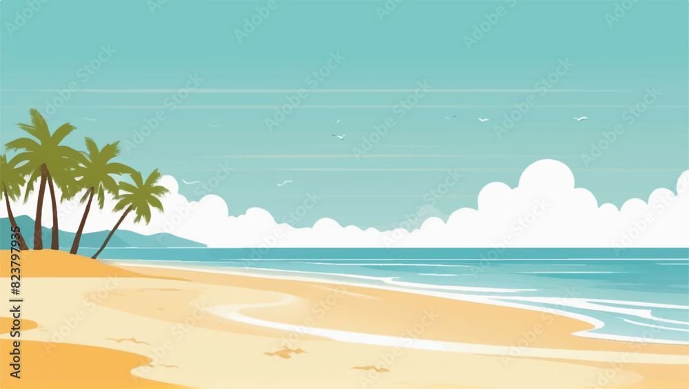 Scenic seaside beach scene vector design